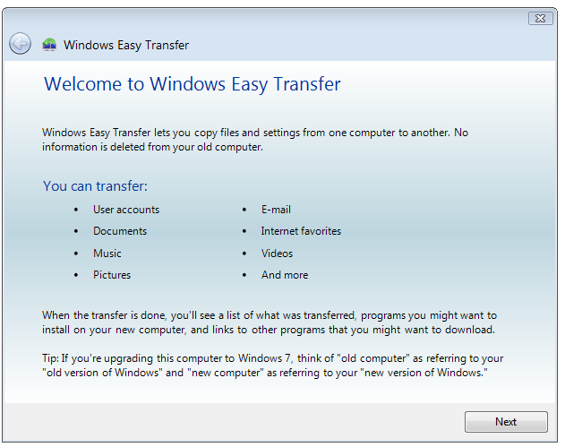 Windows Easy Transfer 2 09